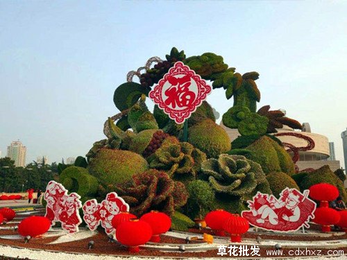 国庆鲜花植物绿雕造型案例图片